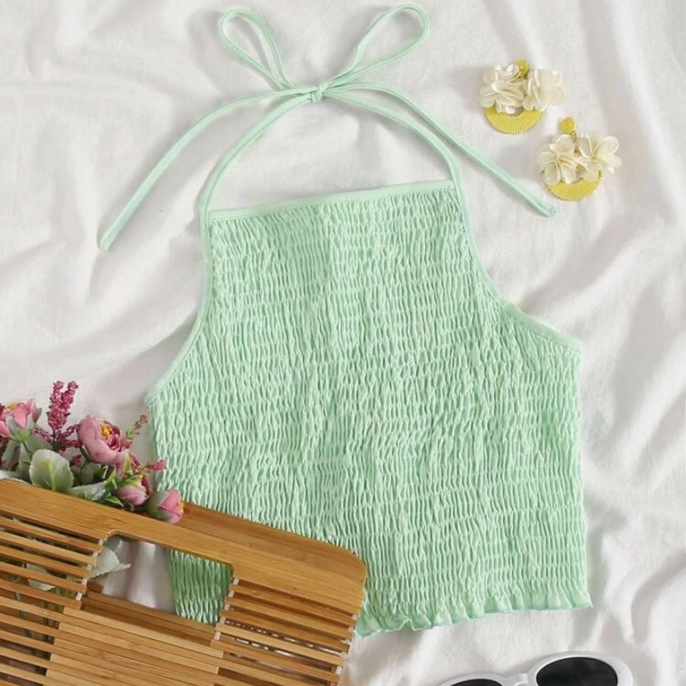Mint color mesh  crop top